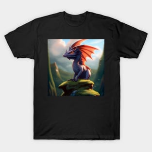 Baby Purple Dragon with Red Wings on a Rock T-Shirt